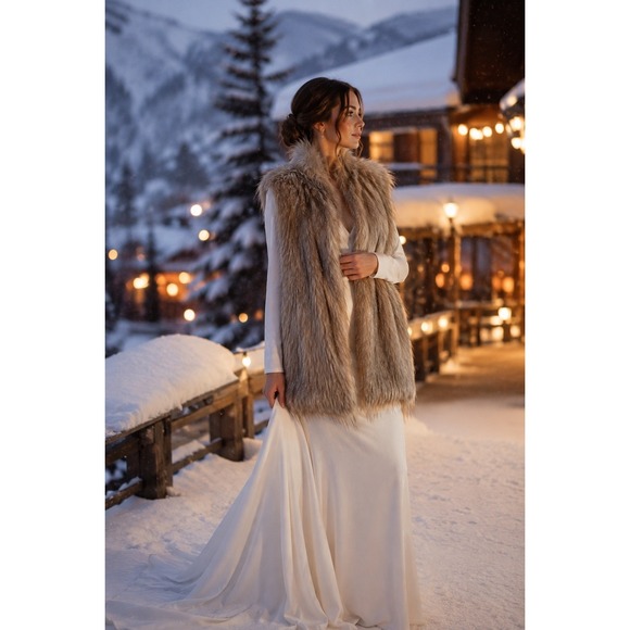 Marc New York Jackets & Blazers - Aspen Collection Faux Fur Bridal Vest | Winter Bride | Taupe Ivory